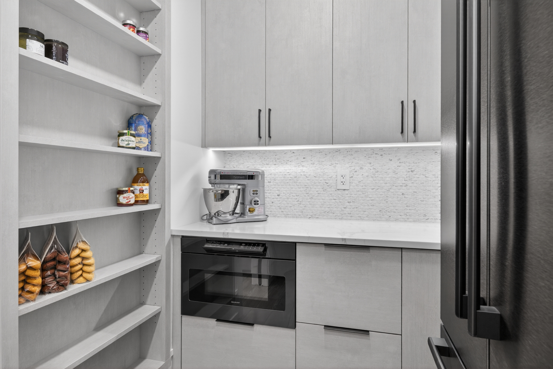 Butler's pantry detail 2 — integrated appliances and custom cabinetry